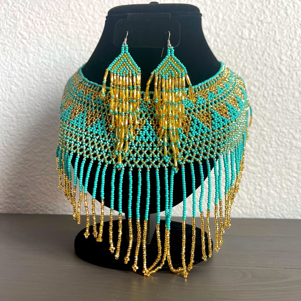 Huichol Necklace and Earrings Handmade Set